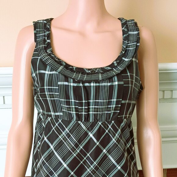 Fossil Black Plaid Silk Dress S Sleeveless Empire Waist Side Zip Fully Lined - Picture 1 of 7